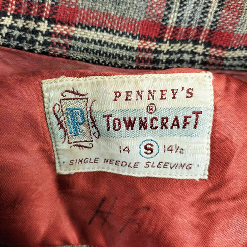 ペニーズタウンクラフト PENNEYS TOWNCRAFT 50s~60s Pタグ チェック フロントダブルフラップポケット L/S オープンカラーシャツ メンズ import:S
