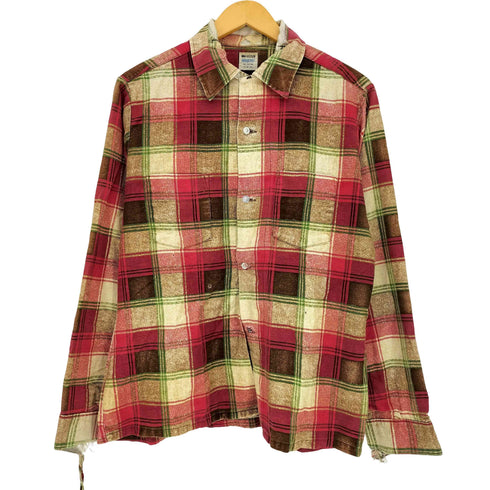ヴァンヒューゼン VAN HEUSEN 60s vanopressタグ マドラスチェック フロントダブルフラップポケット L/S オープンカラーシャツ メンズ import:M