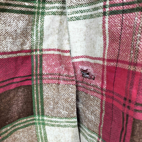ヴァンヒューゼン VAN HEUSEN 60s vanopressタグ マドラスチェック フロントダブルフラップポケット L/S オープンカラーシャツ メンズ import:M