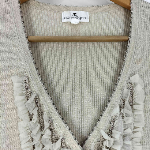 クレージュ courreges ビーズ フリル ラメ リブニットカーディガン レディース JPN:40