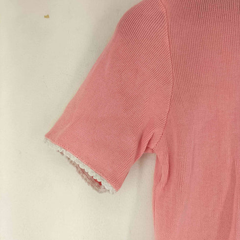 リボン刺繍レース ショートスリーブ ニット レディース