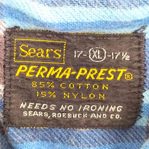 シアーズ Sears 70s チェック シングルポケット L/S レギュラーカラーシャツ メンズ import:XL