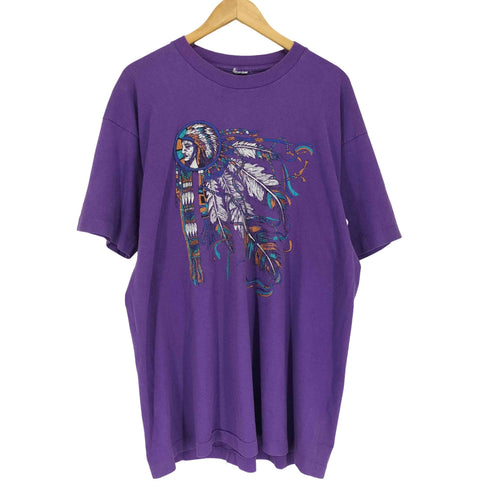 90S シングルステッチ ネイティブアメリカン刺繍 半袖Tシャツ カットソー メンズ