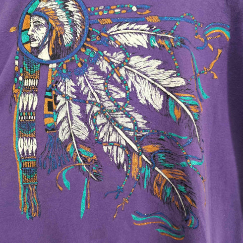 90S シングルステッチ ネイティブアメリカン刺繍 半袖Tシャツ カットソー メンズ