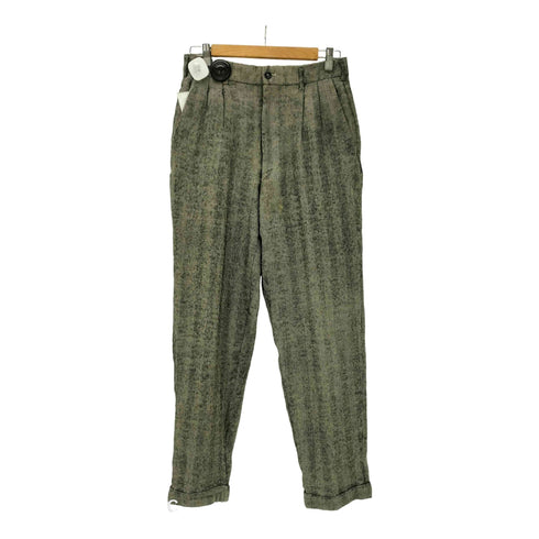 コムデギャルソンオムプリュス COMME des GARCONS HOMME PLUS 90S AD1994 94AW 縮絨期 製品染め 加工 麻 リネン ウール ネップ 混紡 ヘリンボーン ストライプ ステッチ 2タック スラックス パンツ 裾ダブル archive アーカイブ メンズ JPN:S