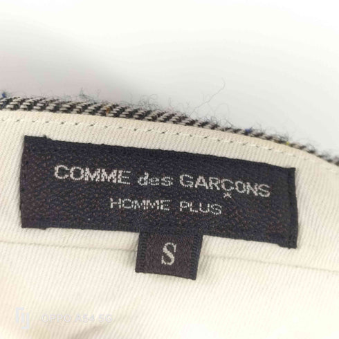 コムデギャルソンオムプリュス COMME des GARCONS HOMME PLUS 90S AD1994 94AW 縮絨期 製品染め 加工 麻 リネン ウール ネップ 混紡 ヘリンボーン ストライプ ステッチ 2タック スラックス パンツ 裾ダブル archive アーカイブ メンズ JPN:S