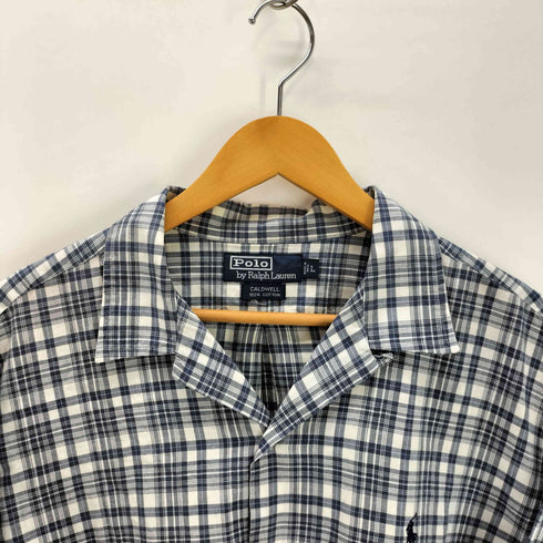 ポロバイラルフローレン Polo by RALPH LAUREN 90S CALDWELL コールドウェル インド綿 ポニー 刺繍 チェック 開襟 オープンカラー S/S シャツ メンズ import:L