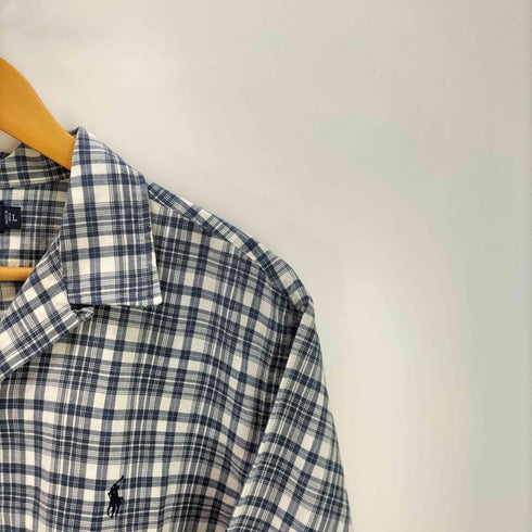 ポロバイラルフローレン Polo by RALPH LAUREN 90S CALDWELL コールドウェル インド綿 ポニー 刺繍 チェック 開襟 オープンカラー S/S シャツ メンズ import:L