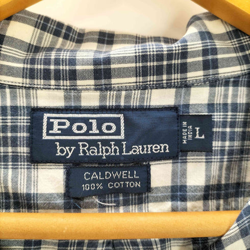 ポロバイラルフローレン Polo by RALPH LAUREN 90S CALDWELL コールドウェル インド綿 ポニー 刺繍 チェック 開襟 オープンカラー S/S シャツ メンズ import:L