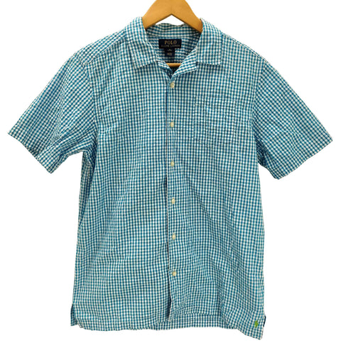 ポロラルフローレン POLO RALPH LAUREN 裾ポニー 刺繍 コットン シアサッカー 開襟 オープンカラー S/S シャツ メンズ import:XL
