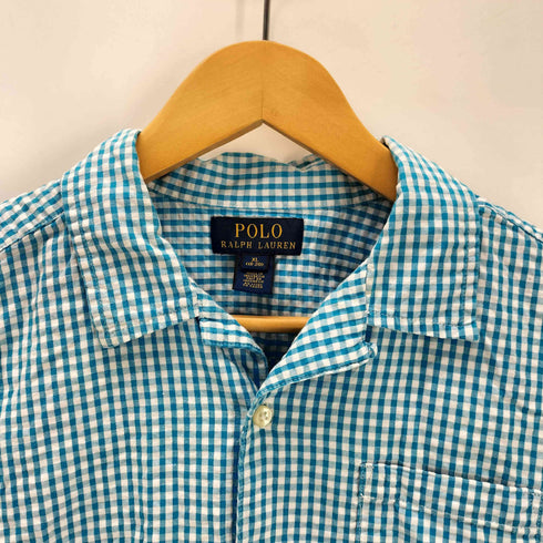 ポロラルフローレン POLO RALPH LAUREN 裾ポニー 刺繍 コットン シアサッカー 開襟 オープンカラー S/S シャツ メンズ import:XL
