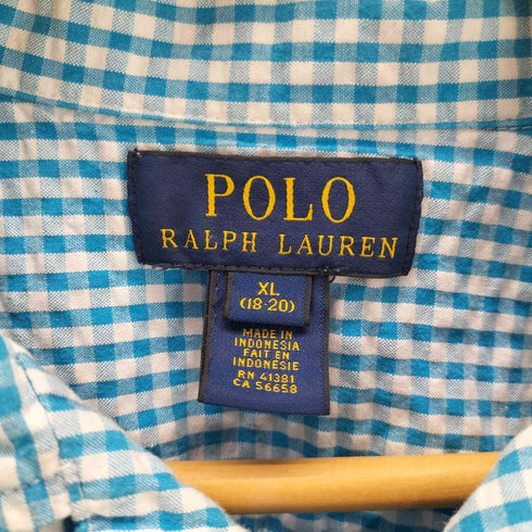 ポロラルフローレン POLO RALPH LAUREN 裾ポニー 刺繍 コットン シアサッカー 開襟 オープンカラー S/S シャツ メンズ import:XL