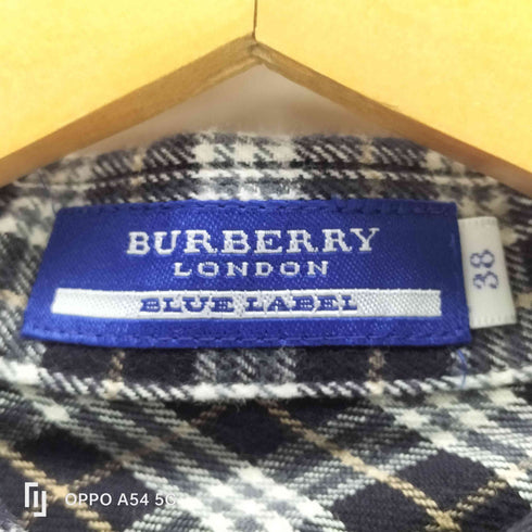 バーバリーブルーレーベル BURBERRY BLUE LABEL ロゴ 刺繍 チェック柄 コットン フランネル L/S シャツ レディース JPN:38