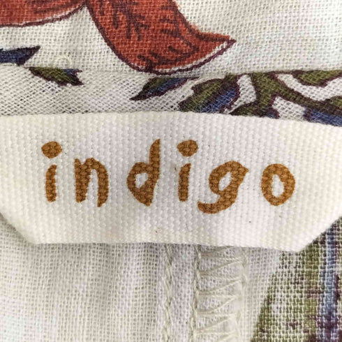 indigo 貝ボタン 花柄 コットンワンピース レディース