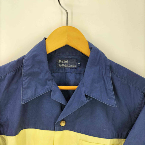 ポロバイラルフローレン Polo by RALPH LAUREN 90S イカリ 刺繍 パネル ボーダー 開襟 オープンカラー バイカラー S/S マリン シャツ メンズ import:M