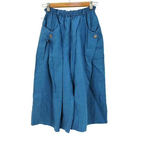 indigo 変形 リネン クロップドパンツ レディース
