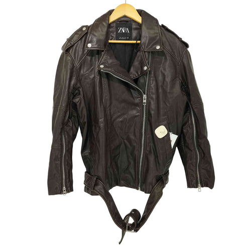 ザラ ZARA ユーズドオーバーサイズ フェイクレザー ライダースジャケット レディース import:L