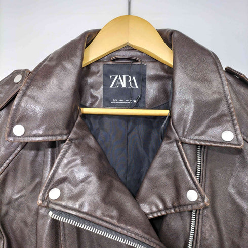 ザラ ZARA ユーズドオーバーサイズ フェイクレザー ライダースジャケット レディース import:L