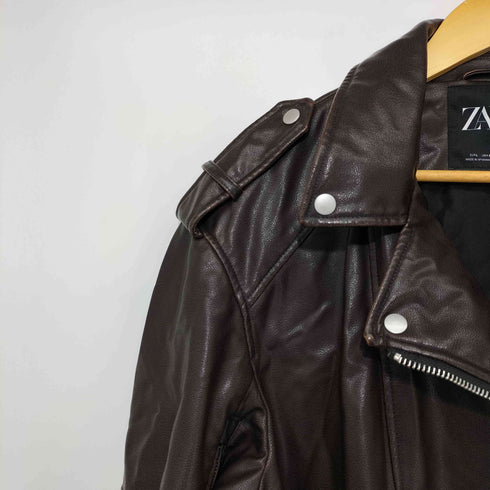 ザラ ZARA ユーズドオーバーサイズ フェイクレザー ライダースジャケット レディース import:L