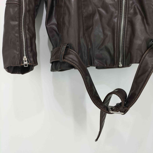 ザラ ZARA ユーズドオーバーサイズ フェイクレザー ライダースジャケット レディース import:L