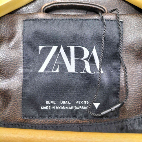 ザラ ZARA ユーズドオーバーサイズ フェイクレザー ライダースジャケット レディース import:L
