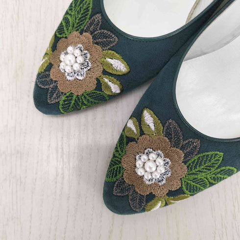 ランバンパリ LANVIN PARIS 花刺繍 ヒールパンプス レディース 4 1/2