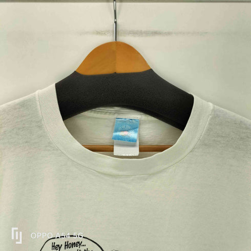 フルーツオブザルーム FRUIT OF THE LOOM 90S USA製 ボディ CEDAX テキスト イラスト プリント S/S Tシャツ シングル ステッチ メンズ