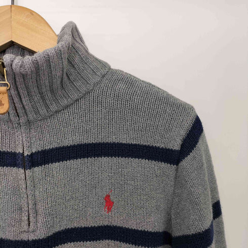 ポロバイラルフローレン Polo by RALPH LAUREN ハーフジップボーダー柄コットンニット セーター レディース import:L