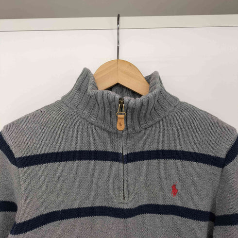 ポロバイラルフローレン Polo by RALPH LAUREN ハーフジップボーダー柄コットンニット セーター レディース import:L