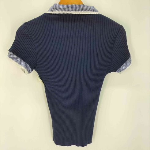 ザラ ZARA 丸襟 ギンガムチェック ハーフジップ レイヤード リブニット カットソー レディース import:L