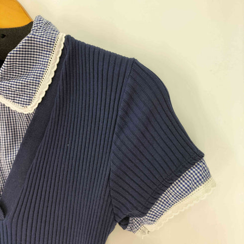 ザラ ZARA 丸襟 ギンガムチェック ハーフジップ レイヤード リブニット カットソー レディース import:L