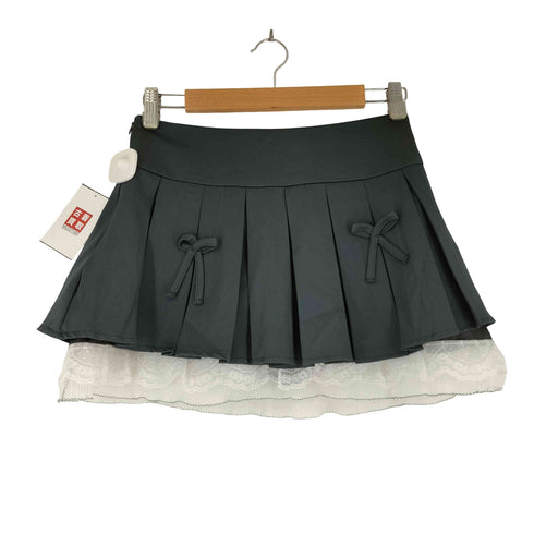 リボン プリース ミニスカート レディース