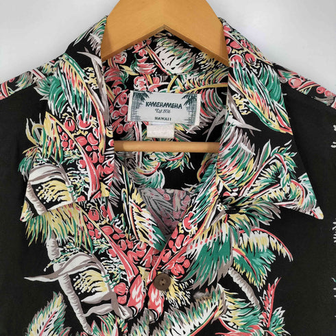 カメハメハ Kamehameha HAWAI USA製 パームツリー レーヨン アロハシャツ メンズ import:L