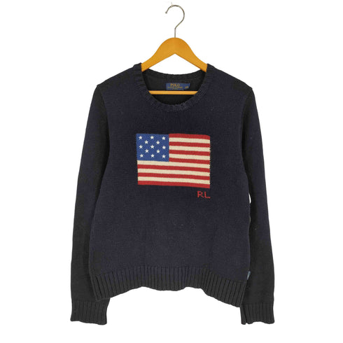 ポロラルフローレン POLO RALPH LAUREN USA製 現行タグ 星条旗 コットンニット メンズ import:L