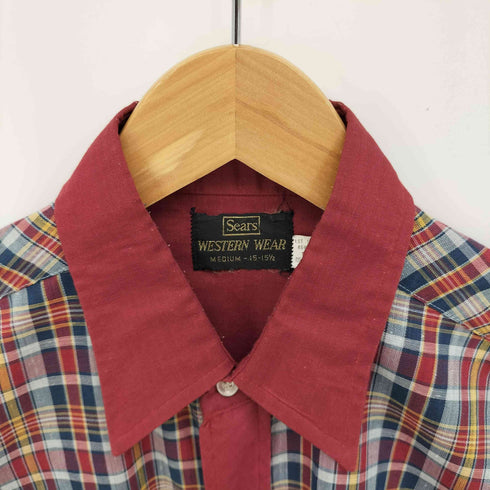 シアーズ Sears 70S WESTERN WEAR チェック 切り替え パールボタン L/S ウエスタン シャツ メンズ import:M