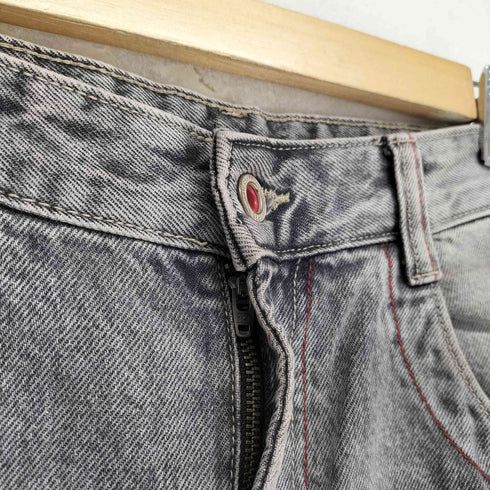 ベルシュカ BERSHKA 刺繍デザインギミックポケットブラックデニムパンツ メンズ
