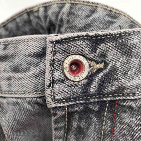 ベルシュカ BERSHKA 刺繍デザインギミックポケットブラックデニムパンツ メンズ