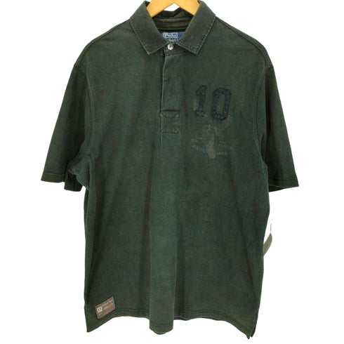 ポロバイラルフローレン Polo by RALPH LAUREN 90S ナンバリング ワッペン 同色 ステンシル プリント S/S ポロシャツ Y2K メンズ import:L