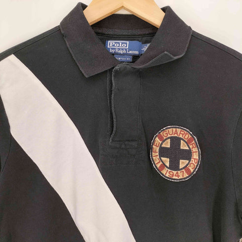 ポロバイラルフローレン Polo by RALPH LAUREN CUSTOM FIT ワッペン 鹿の子 バイカラー S/S ポロシャツ メンズ import:L