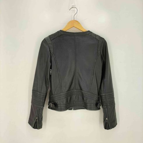 OKANDLA Y2K ノーカラー クロップド レザージャケット レディース