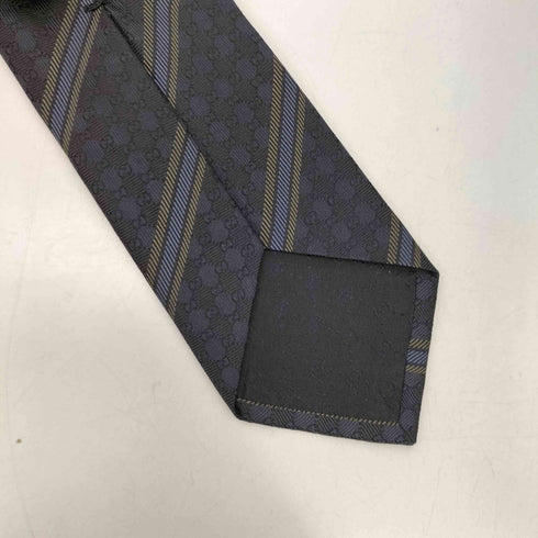 グッチ GUCCI MADE IN ITALY イタリア製 GG パターン モノグラム レジメンタル ストライプ 絹 シルク 100% ネクタイ メンズ