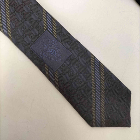 グッチ GUCCI MADE IN ITALY イタリア製 GG パターン モノグラム レジメンタル ストライプ 絹 シルク 100% ネクタイ メンズ