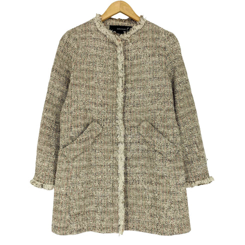 ザラ ZARA ツイード ノーカラー比翼ジップジャケット レディース S