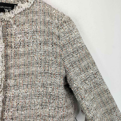 ザラ ZARA ツイード ノーカラー比翼ジップジャケット レディース S