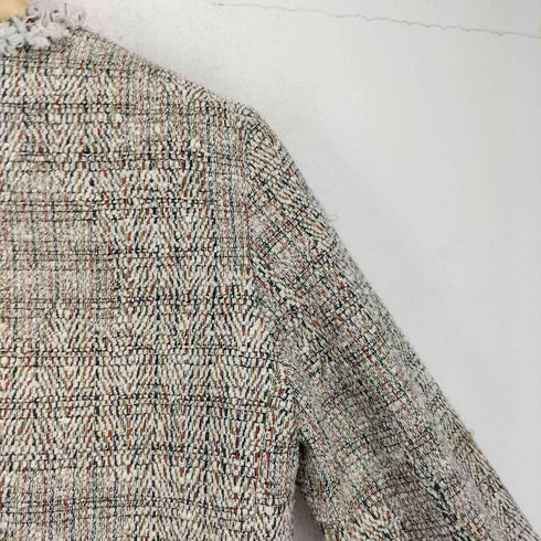 ザラ ZARA ツイード ノーカラー比翼ジップジャケット レディース S