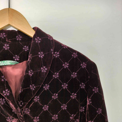 ローラアシュレイ LAURA ASHLEY ベロア花柄刺繍キルティング3Bジャケット レディース US:10