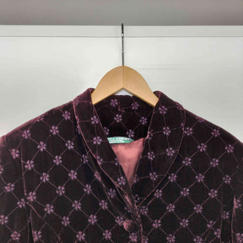 ローラアシュレイ LAURA ASHLEY ベロア花柄刺繍キルティング3Bジャケット レディース US:10