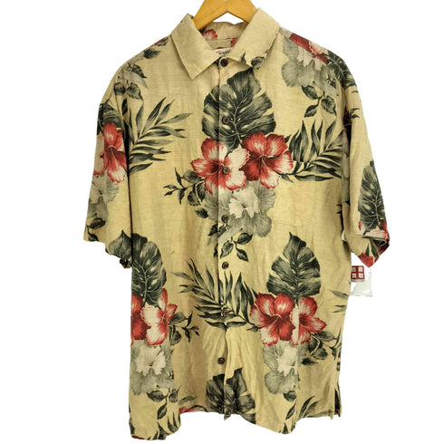 カリビアン Caribbean シルクレーヨン混 ボタニカル柄 S/S アロハシャツ メンズ import:L