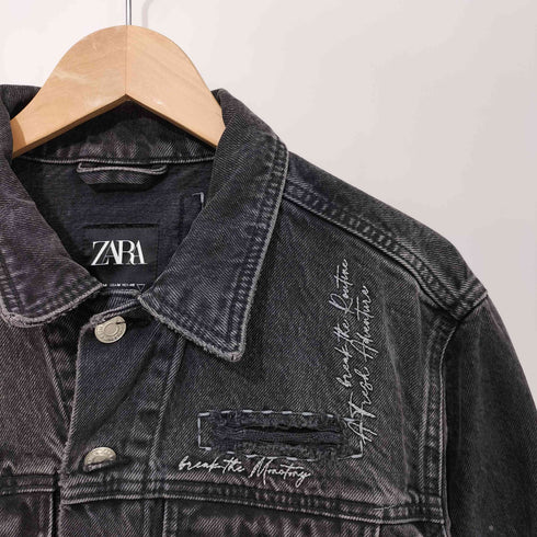 ザラ ZARA 刺繍 デザイン ペイント ダメージ加工 デニムジャケット メンズ import:M