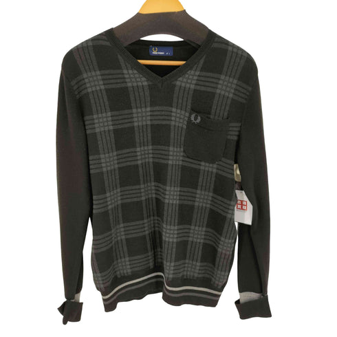 フレッドペリー FRED PERRY タータン パネル Vネック セーター メンズ import:L